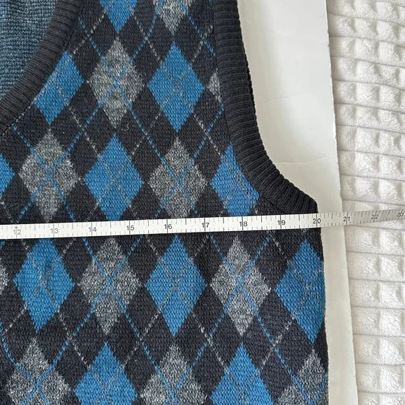 Mens Argyle V Neck Sweater Vest Blue Black Gray Sleeveless Knit Top Size M - Picture 4 of 4